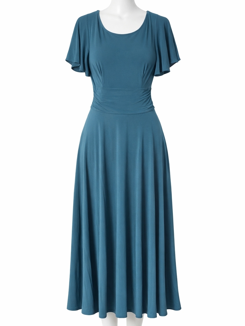 Perceptions Teal Flutter-Sleeve Midi Dress - Picture 2 of 7